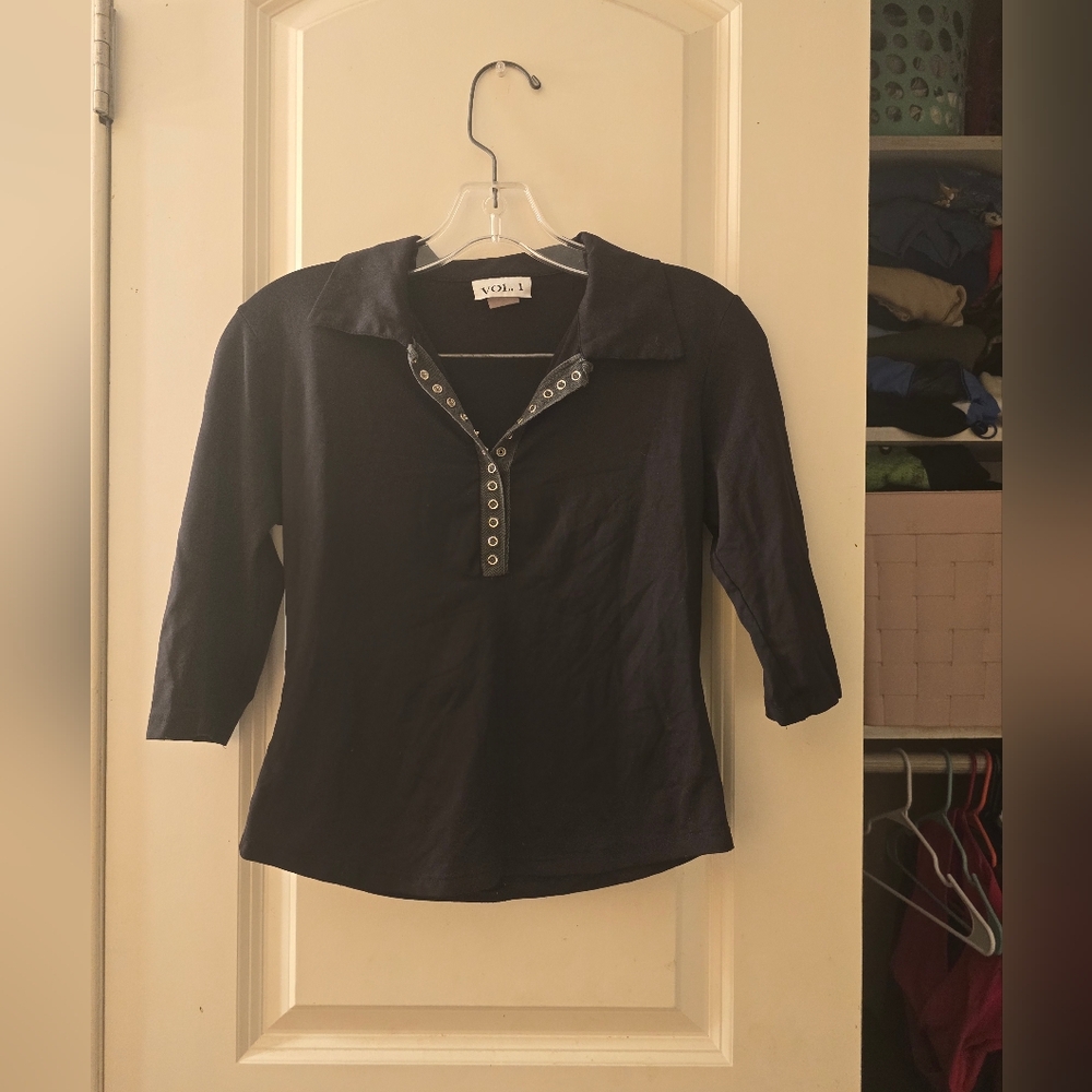 Vol 1 Y2k 3/4 Sleeve Top Sz M SOFT BLACK